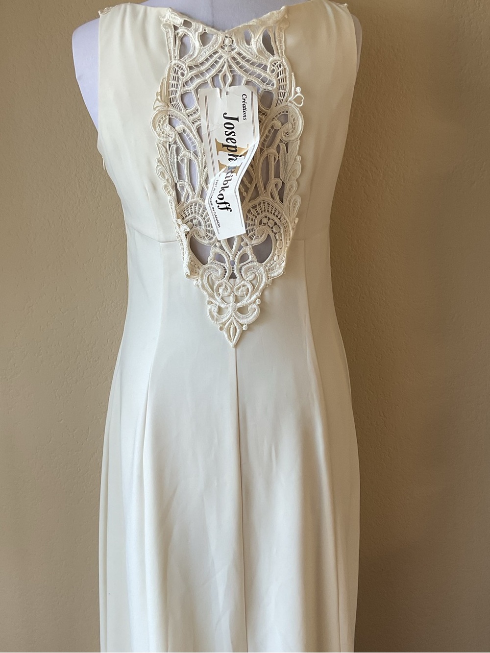 Joseph Ribkoff Cream White A-Line Gown 8 Sleeveless Lace Shoulder Wedding Dress - Picture 5 of 7